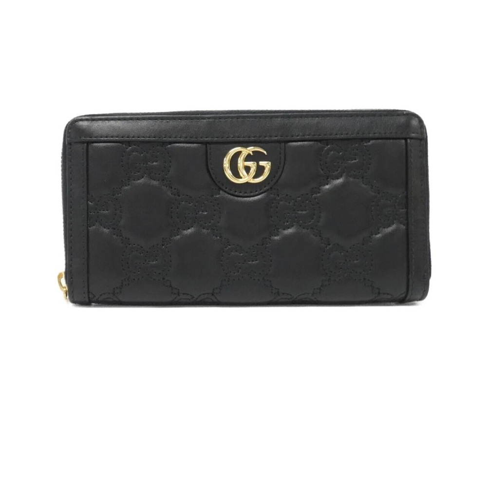 Gucci GG Matlasse Black Leather Zip Around Wallet with Gold GG Logo NWT